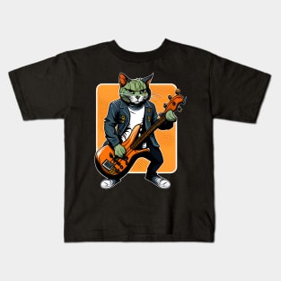 Rockat Rock Cat Playing Guitar Vintage - Love Cats Kids T-Shirt
